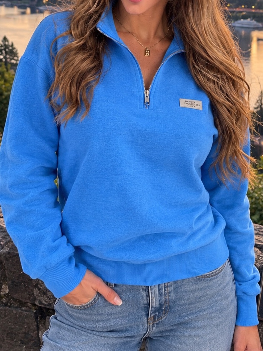 Women's Quarter-Zip Fleece Pullover - Sky Blue 💙 OCEAN COAST XL